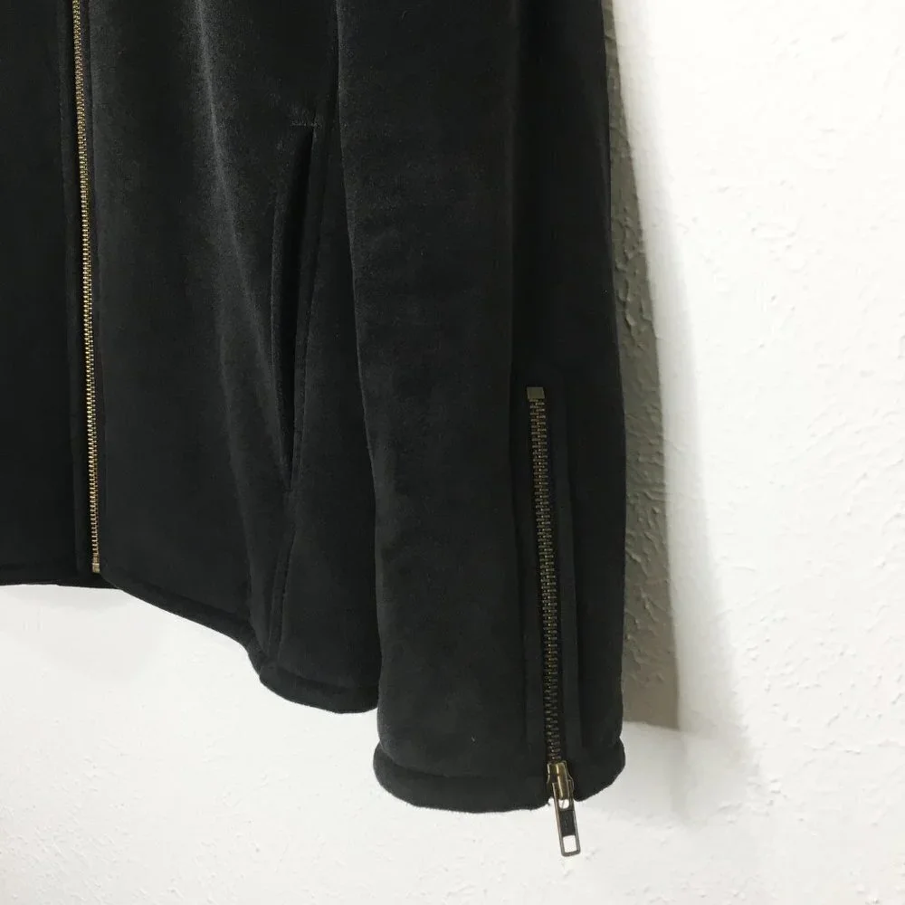COUNTY CLOTHING CO. Faux Suede Sherpa Lined Zip Up Shearling Jacket Black MEDIUM - Picture 5 of 12